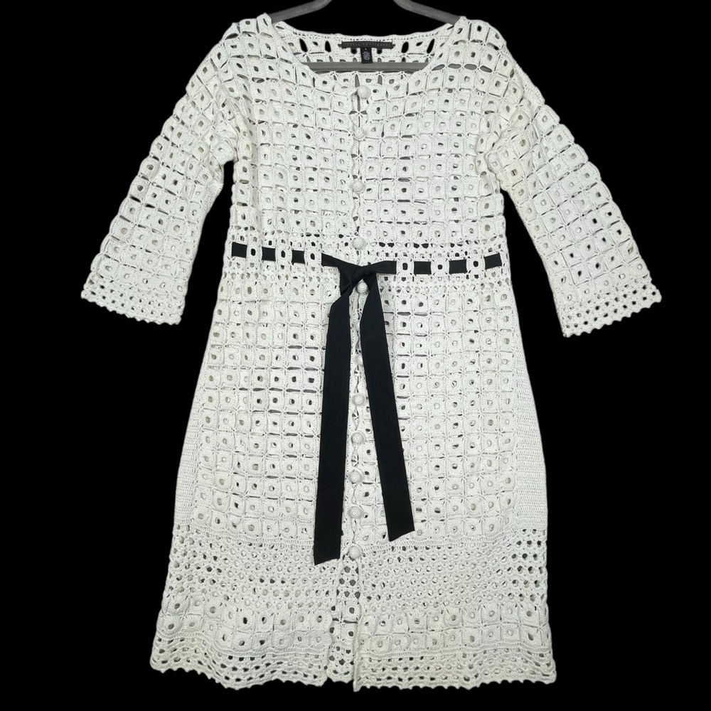 Robert Rodriguez Macrame Crochet Feminine Sophisticated Dress Cardigan Duster